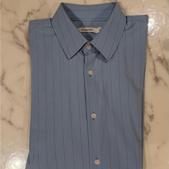 Sandro Classic Fit Blue Pinstriped Shirt 
Size L (fits like a medium) - Picture 10 of 11